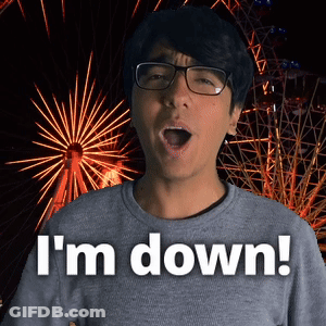 A Man With Glasses And A Ferris Wheel Behind Him Says I 'M Down GIF