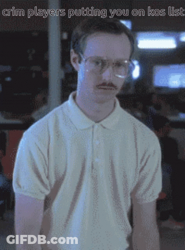 A Man With Glasses And A Mustache Has The Words " Crim Players Putting You On Kos List " On The Bottom GIF