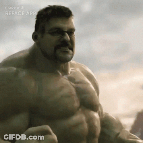 A Man With Glasses And A Mustache Is A Hulk GIF