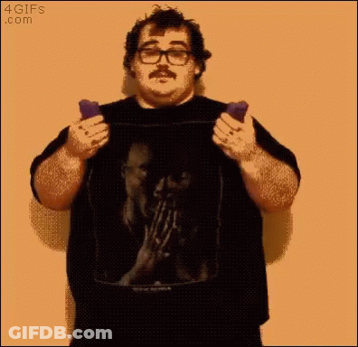 A Man With Glasses And A Mustache Is Holding Two Cell Phones In Front Of A 4Gifs.com Logo GIF