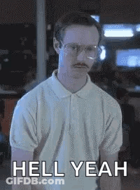 A Man With Glasses And A Mustache Is Wearing A White Polo Shirt And Says Hell Yeah . GIF