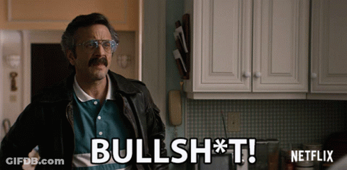 A Man With Glasses And A Mustache Says " Bullshit " In A Kitchen GIF