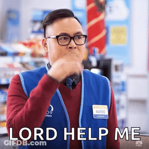 A Man With Glasses And A Name Tag That Says Mateo GIF