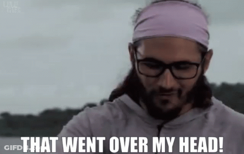 A Man With Glasses And A Pink Headband Says " That Went Over My Head " GIF