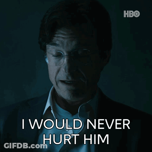 A Man With Glasses And A Suit Says " I Would Never Hurt Him " GIF