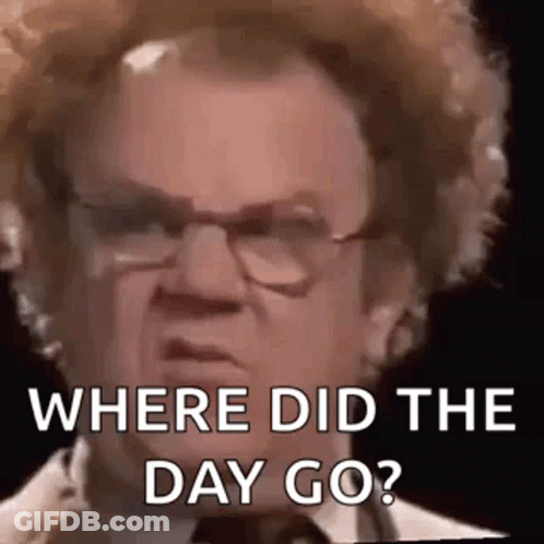 A Man With Glasses And A Wig Is Asking Where Did The Day Go . GIF