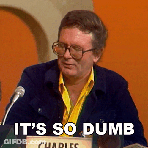 A Man With Glasses And A Yellow Shirt Says " It 'S So Dumb " GIF