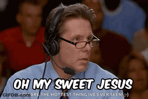 A Man With Glasses And Headphones Says Oh My Sweet Jesus GIF
