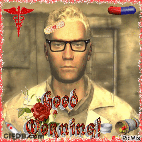 A Man With Glasses Has A Bandage On His Forehead And The Words Good Morning GIF