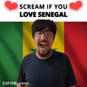 A Man With Glasses Is Screaming In Front Of A Senegal Flag With The Words " Scream If You Love Senegal " GIF