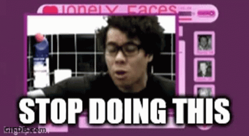 A Man With Glasses Is Sitting In Front Of A Screen That Says Stop Doing This . GIF