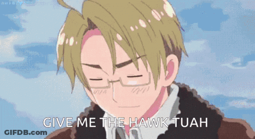A Man With Glasses Is Smiling And Says Give Me The Hawk Tuah . GIF