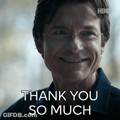 A Man With Glasses Is Smiling With The Words Thank You So Much Above Him GIF
