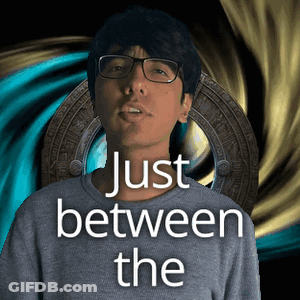 A Man With Glasses Is Standing In Front Of A Sign That Says " Just Between The " GIF