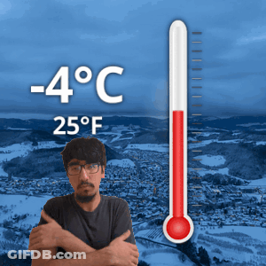 A Man With Glasses Is Standing In Front Of A Thermometer That Reads -4 Degrees Celsius GIF