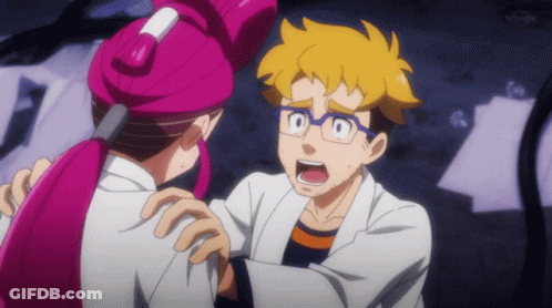 A Man With Glasses Is Talking To A Girl With A Pink Headband GIF