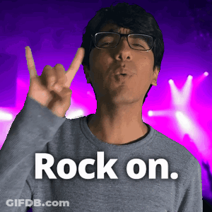 A Man With Glasses Making A Peace Sign And The Words Rock On GIF