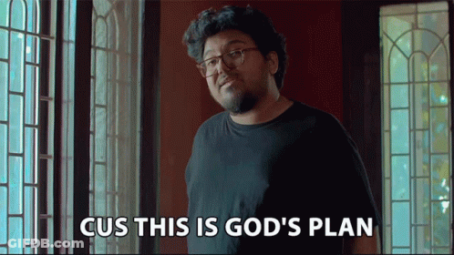 A Man With Glasses Says Cus This Is God 'S Plan While Standing In Front Of A Window GIF
