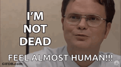 A Man With Glasses Says I 'M Not Dead I Feel Almost Human GIF
