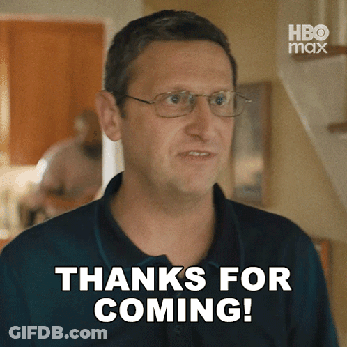 A Man With Glasses Says Thanks For Coming In A Hbo Max Ad GIF
