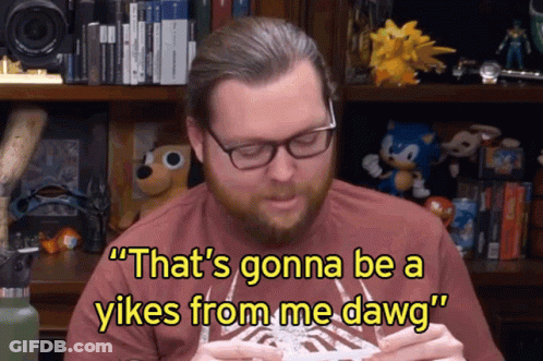 A Man With Glasses Says " That 'S Gonna Be A Yikes From Me Dawg " While Holding A Card GIF