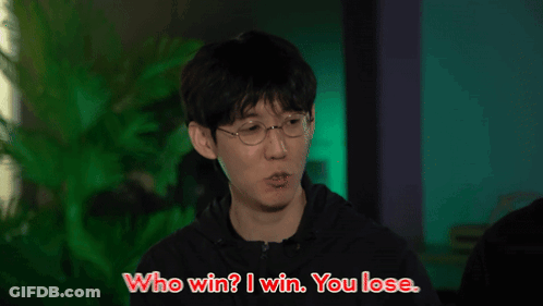 A Man With Glasses Says " Who Win ? I Win You Lose " GIF