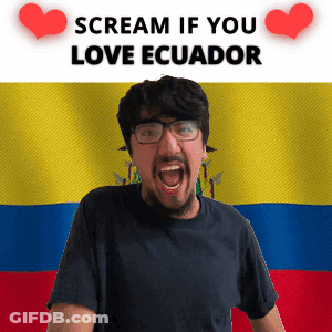 A Man With Glasses Screams In Front Of A Flag That Says " Scream If You Love Ecuador " GIF