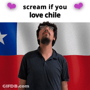A Man With Glasses Stands In Front Of A Flag With The Words Scream If You Love Chile GIF