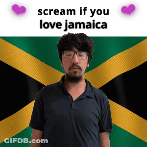 A Man With Glasses Stands In Front Of A Jamaican Flag GIF