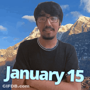 A Man With Glasses Stands In Front Of A Mountain And The Date January 15 GIF