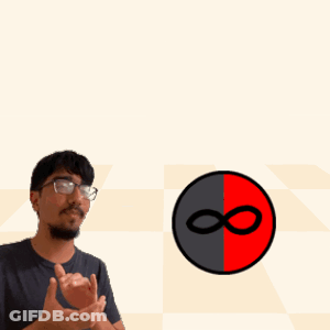 A Man With Glasses Stands In Front Of A Sign That Says Infinity Speedy GIF