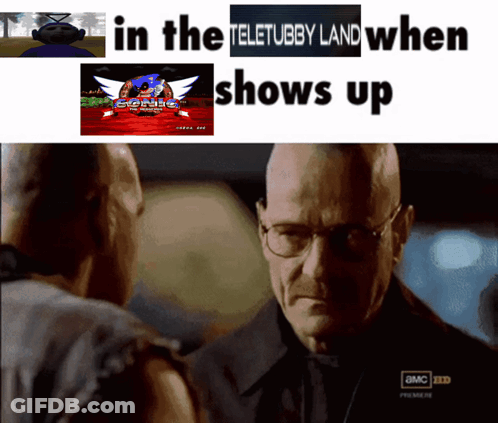 A Man With Glasses Talks To Another Man In Front Of A Sonic Video Game GIF