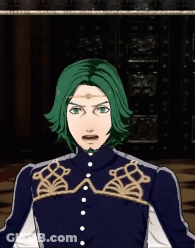 A Man With Green Hair And A Beard Is Standing In Front Of A Door In A Video Game . GIF