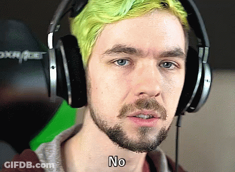 A Man With Green Hair Is Wearing Headphones And Says " No " GIF