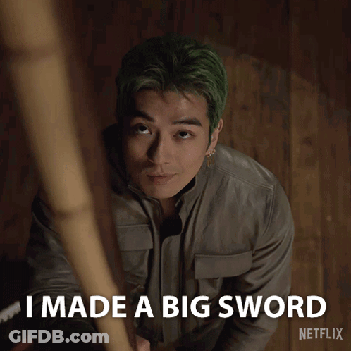 A Man With Green Hair Says I Made A Big Sword On Netflix GIF