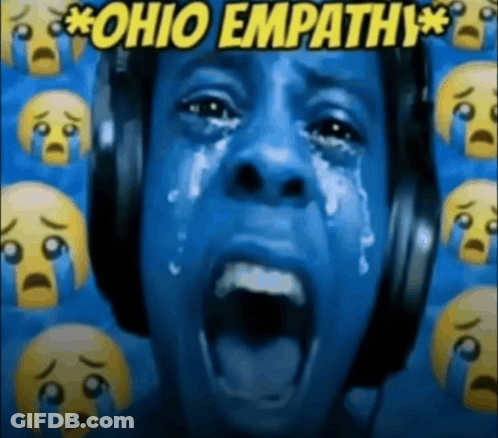 A Man With Headphones Is Crying With The Words Ohio Empathy GIF