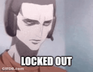 A Man With Headphones On His Head Is Looking At The Camera With The Words Locked Out Above Him . GIF