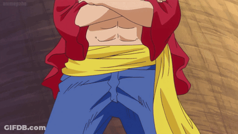 A Man With His Arms Crossed Has A Yellow Sash Around His Waist That Says Animepahe GIF