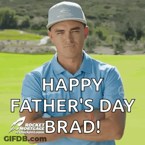 A Man With His Arms Crossed Says Happy Father 'S Day Brad Rocket Mortgage By Quicken Loans GIF