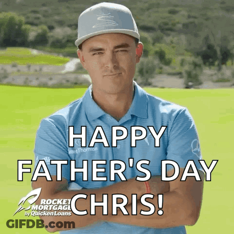 A Man With His Arms Crossed Says Happy Fathers Day Chris GIF