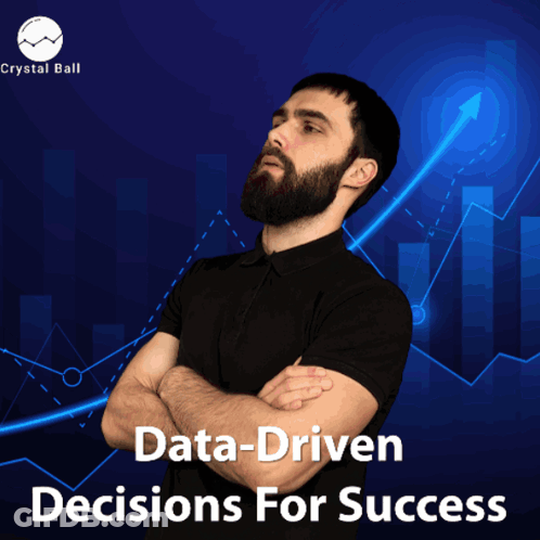 A Man With His Arms Crossed Stands In Front Of A Graph That Says " Data-Driven Decisions For Success " GIF