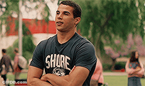 A Man With His Arms Crossed Wearing A Shore Shirt GIF