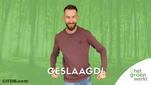 A Man With His Arms In The Air And The Word Geslaagd On The Bottom Right GIF