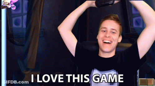 A Man With His Arms In The Air And The Words I Love This Game On The Bottom GIF