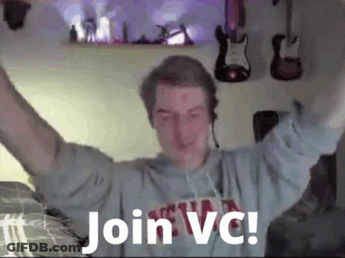 A Man With His Arms In The Air And The Words Join Vc On The Bottom GIF