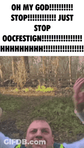 A Man With His Arms In The Air Says Oh My God GIF