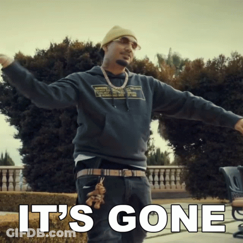 A Man With His Arms Outstretched And The Words " It 'S Gone " Below Him GIF