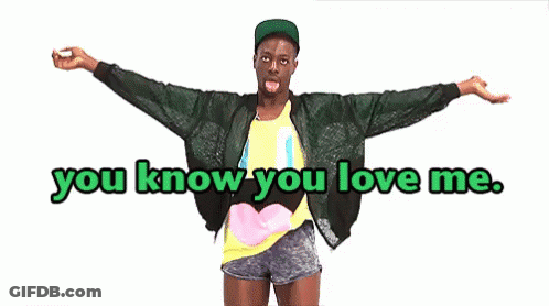A Man With His Arms Outstretched And The Words `` You Know You Love Me '' Written Above Him . GIF