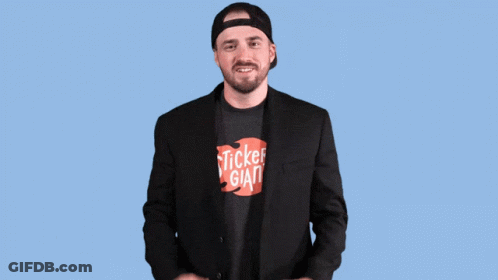 A Man With His Arms Outstretched In Front Of A Happy Anniversary Sign GIF