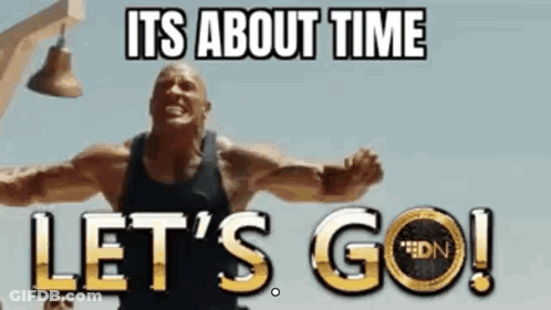 A Man With His Arms Outstretched Is Standing In Front Of A Sign That Says `` Let 'S Go '' . GIF